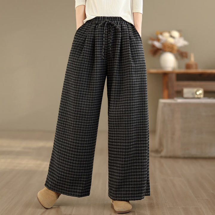 Buddha Stonesカジュアル チェック柄 レディース ワイドレッグパンツ ポケット付き - image 1