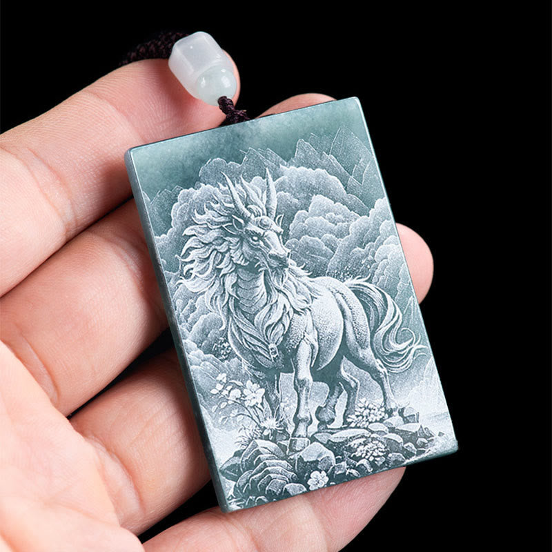 Buddha Stones午年 干支 彫刻 翡翠 豊穣 ネックレス ペンダント - image 1