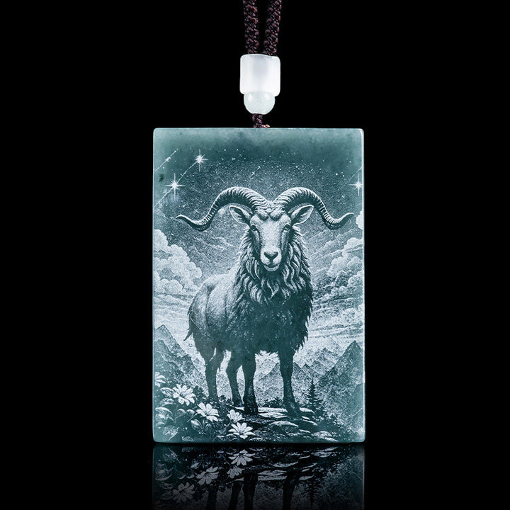 Buddha Stones午年 干支 彫刻 翡翠 豊穣 ネックレス ペンダント - ヤギ - 60×40×4mm - image 19