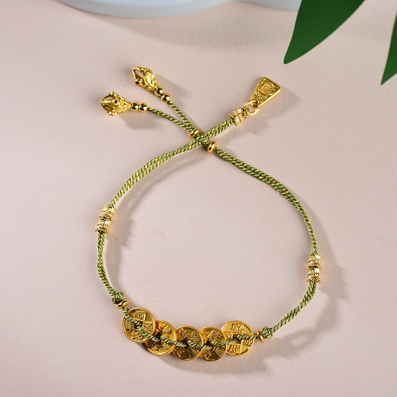 Buddha Stones五帝銭銅天秤手編み紐ブレスレット  - 緑五帝銭（手首周り：16～19cm） - image 13