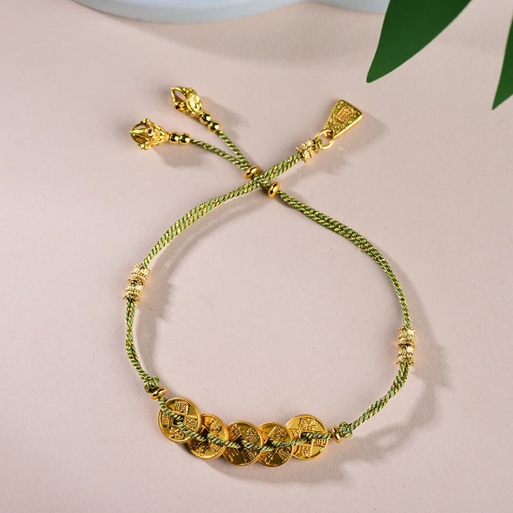 Buddha Stones五帝銭銅天秤手編み紐ブレスレット  - 緑五帝銭（手首周り：16～19cm） - image 13