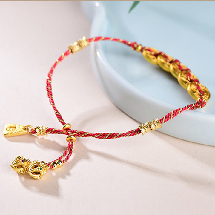 Buddha Stones五帝銭銅天秤手編み紐ブレスレット  - image 3