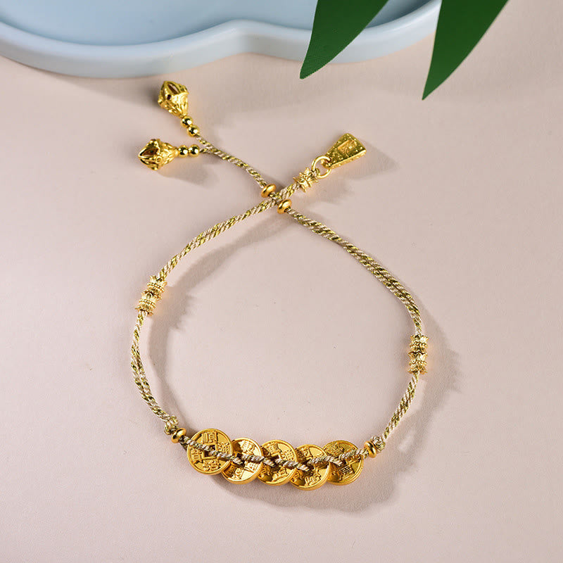 Buddha Stones五帝銭銅天秤手編み紐ブレスレット  - 黄金五帝銭（手首周り：16～19cm） - image 14