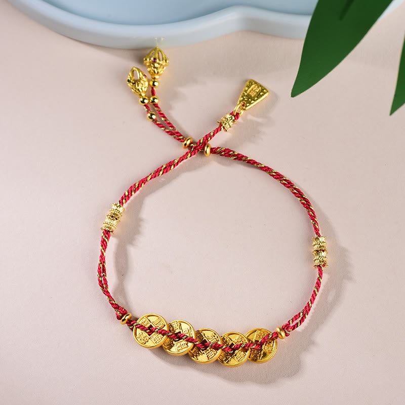 Buddha Stones五帝銭銅天秤手編み紐ブレスレット  - image 2