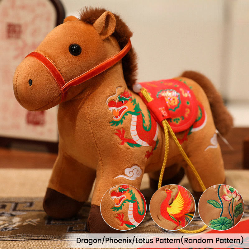 Buddha Stones馬年 竹製 龍 蓮華 鳳凰 ぬいぐるみ ホームデコレーション - ブラウンドラゴン/フェニックス/蓮華馬（ランダムパターン） - 20×9.5×16cm - image 15