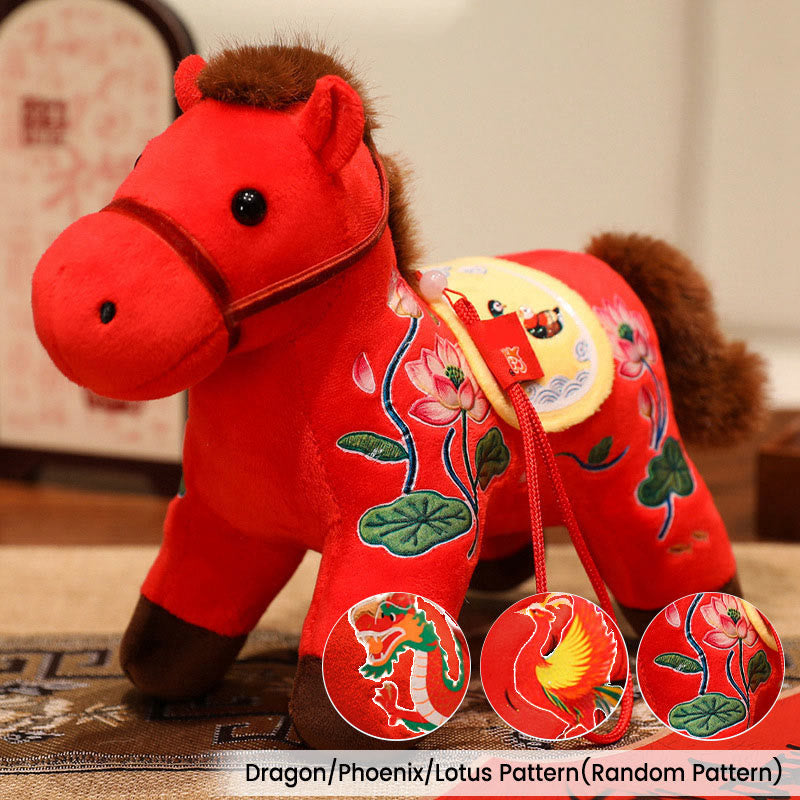 Buddha Stones馬年 竹製 龍 蓮華 鳳凰 ぬいぐるみ ホームデコレーション - 赤い龍/鳳凰/蓮華馬（ランダムパターン） - 20×9.5×16cm - image 19