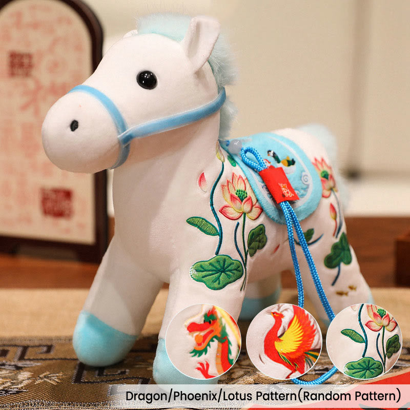 Buddha Stones馬年 竹製 龍 蓮華 鳳凰 ぬいぐるみ ホームデコレーション - 白青龍/鳳凰/蓮華馬（ランダムパターン） - 20×9.5×16cm - image 17