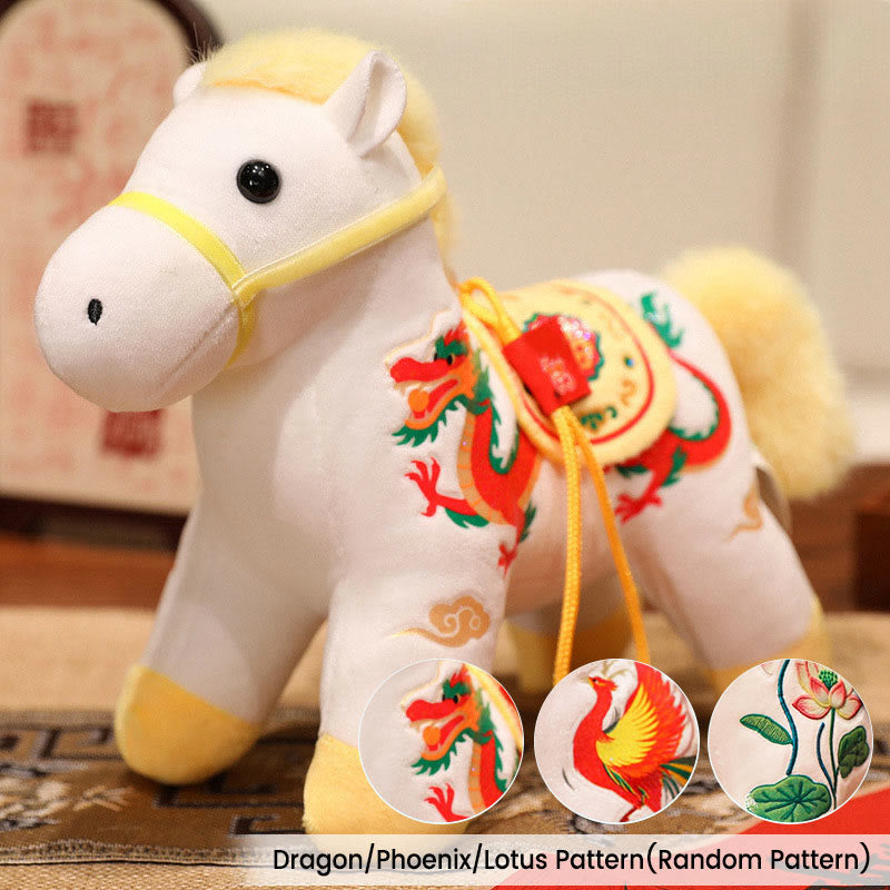 Buddha Stones馬年 竹製 龍 蓮華 鳳凰 ぬいぐるみ ホームデコレーション - 白黄龍/鳳凰/蓮華馬（ランダムパターン） - 20×9.5×16cm - image 16
