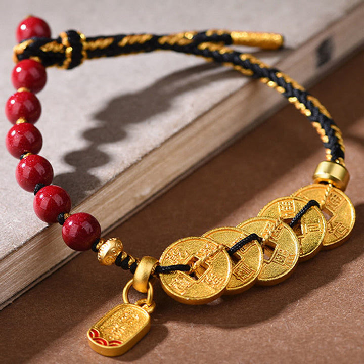 Buddha Stones五帝銭 銅 アメジスト 辰砂 黒赤紐バランス幸運繁栄引き寄せ ブレスレット - image 19