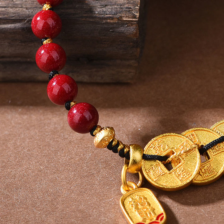 Buddha Stones五帝銭 銅 アメジスト 辰砂 黒赤紐バランス幸運繁栄引き寄せ ブレスレット - image 11