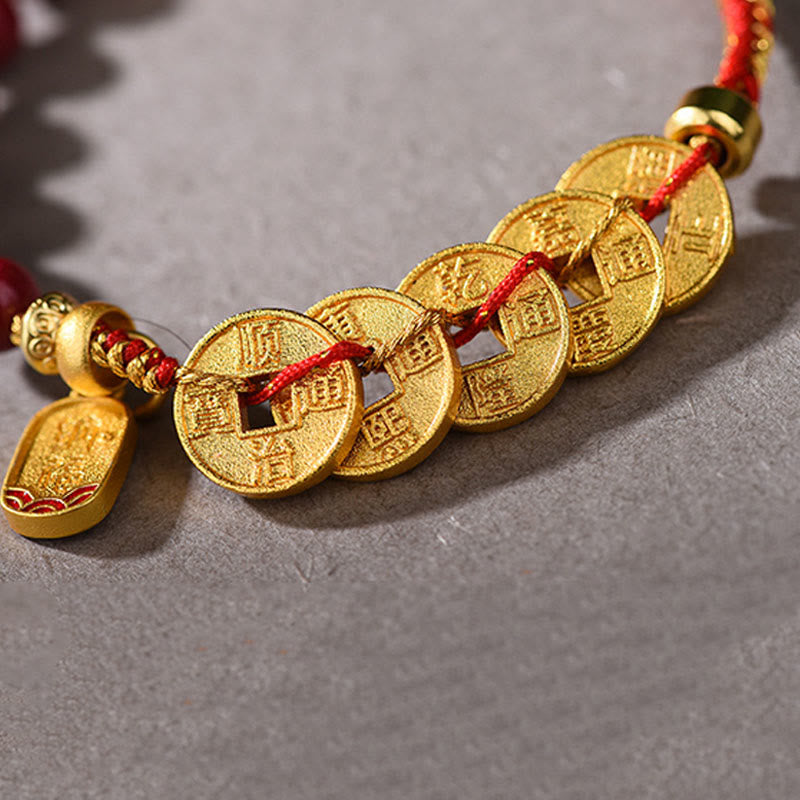 Buddha Stones五帝銭 銅 アメジスト 辰砂 黒赤紐バランス幸運繁栄引き寄せ ブレスレット - image 21