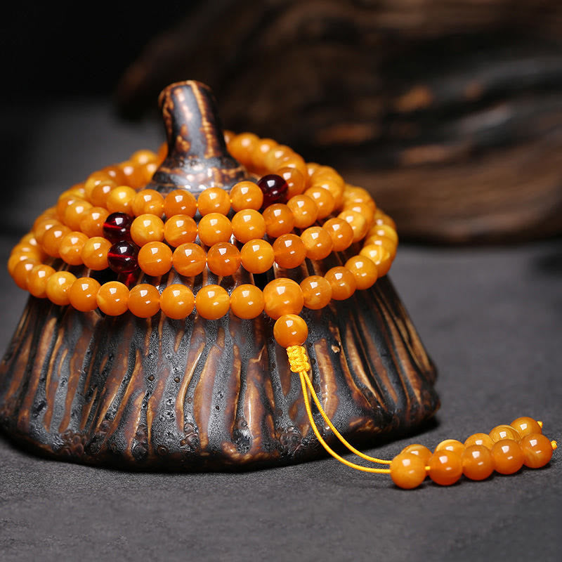 Buddha Stonesチベット琥珀丸ビーズマーラー数珠 - image 2