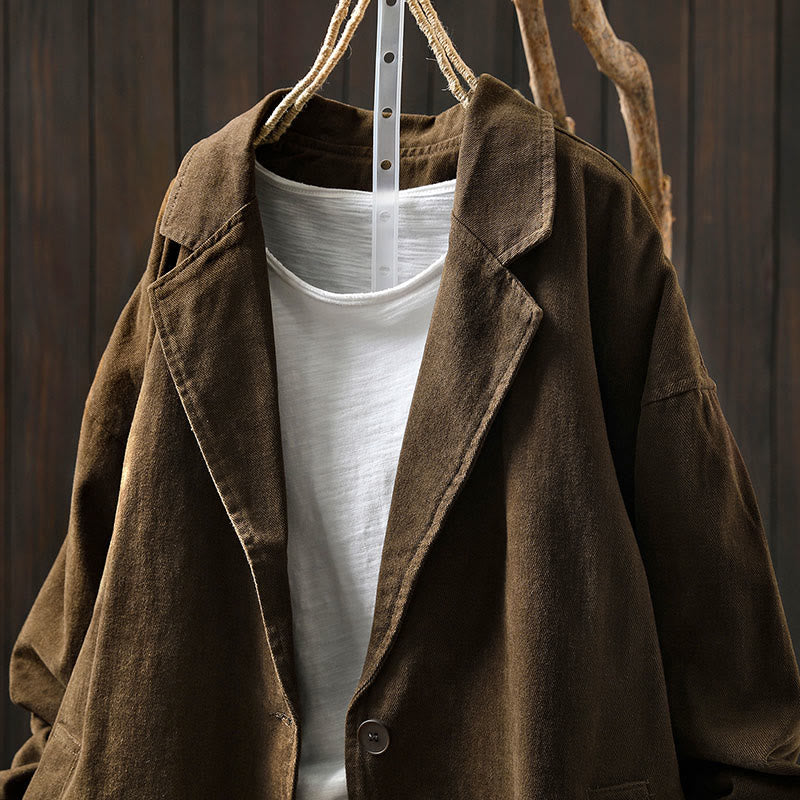 Buddha Stones春秋ボタン付きラペルカラー長袖ミドル丈コットンレディースジャケットポケット付き - image 13