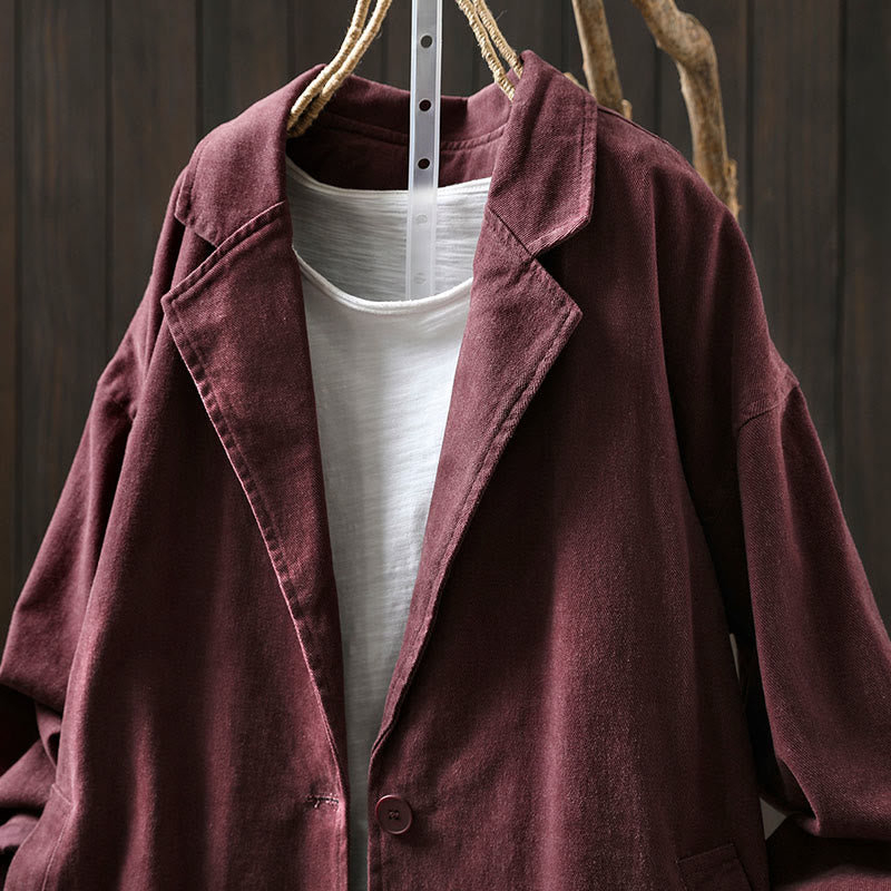 Buddha Stones春秋ボタン付きラペルカラー長袖ミドル丈コットンレディースジャケットポケット付き - image 17