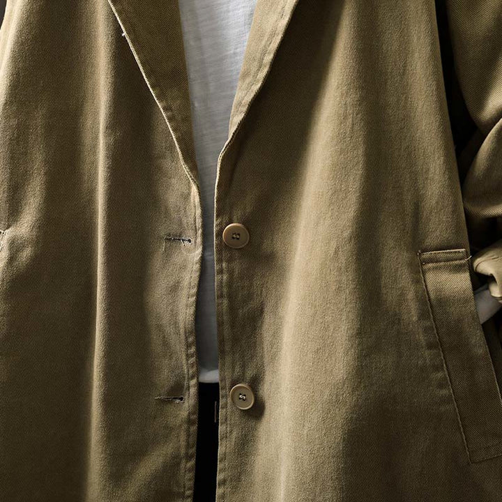 Buddha Stones春秋ボタン付きラペルカラー長袖ミドル丈コットンレディースジャケットポケット付き - image 26