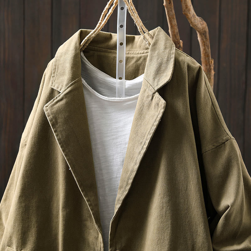 Buddha Stones春秋ボタン付きラペルカラー長袖ミドル丈コットンレディースジャケットポケット付き - image 25