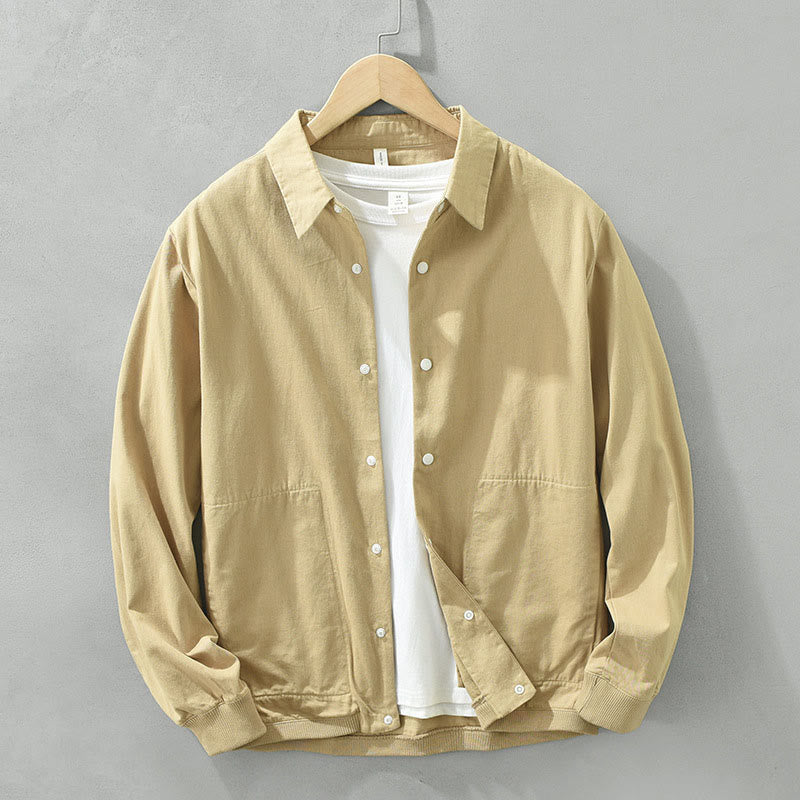 Buddha Stonesシンプル無地ボタンダウン メンズ スタンドカラー 長袖 コットンシャツ - カーキ - US/UK/AU42、 EU52 (3XL) - image 0