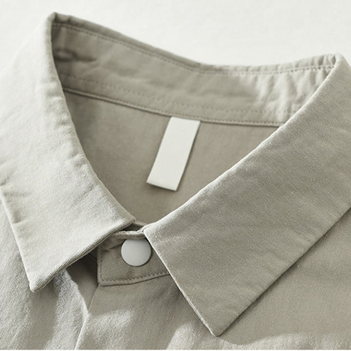 Buddha Stonesシンプル無地ボタンダウン メンズ スタンドカラー 長袖 コットンシャツ - image 6