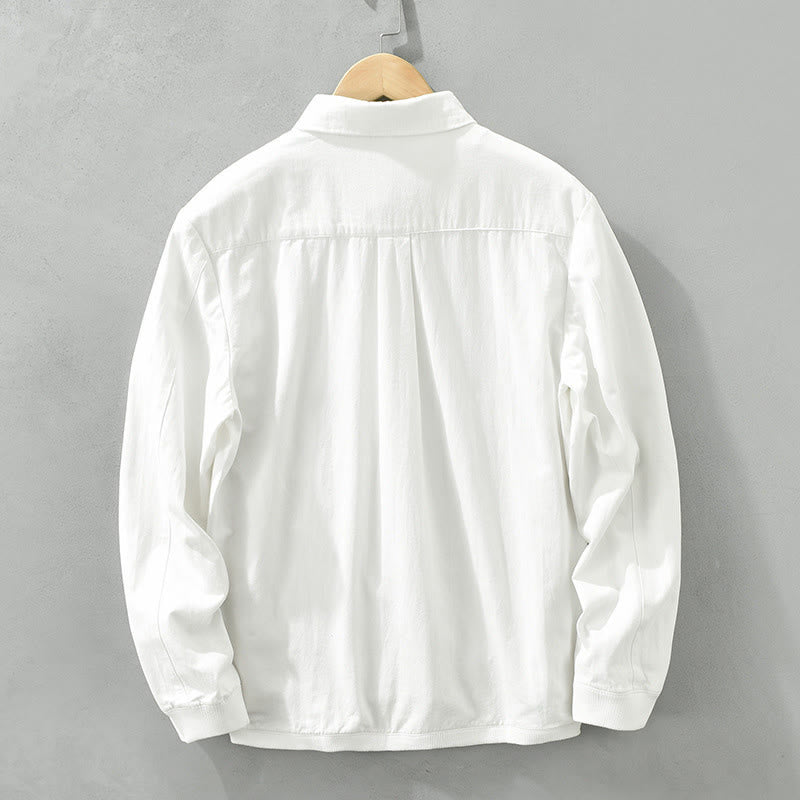 Buddha Stonesシンプル無地ボタンダウン メンズ スタンドカラー 長袖 コットンシャツ - image 14