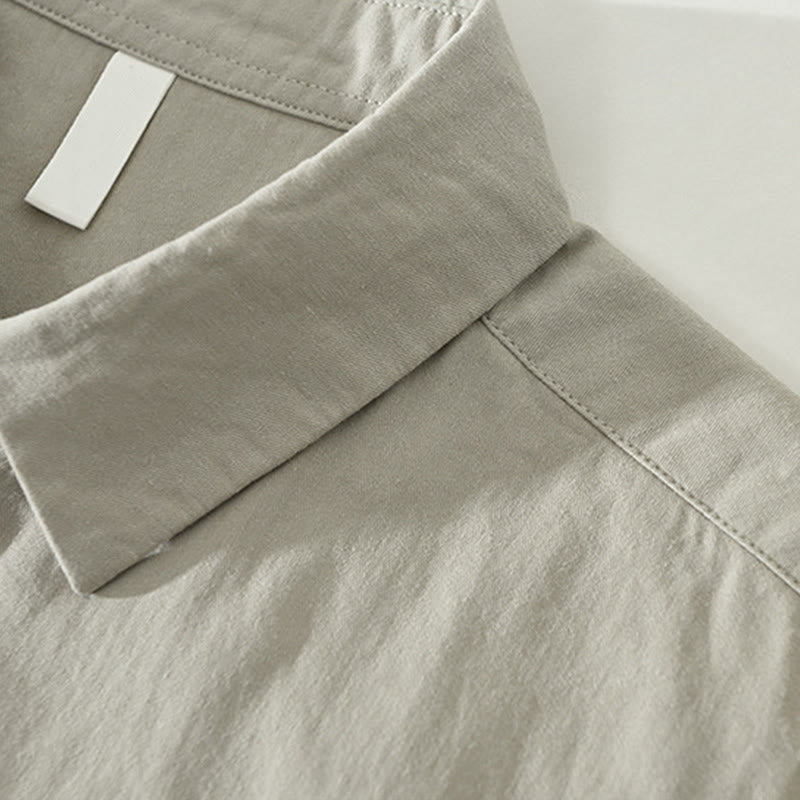 Buddha Stonesシンプル無地ボタンダウン メンズ スタンドカラー 長袖 コットンシャツ - image 7