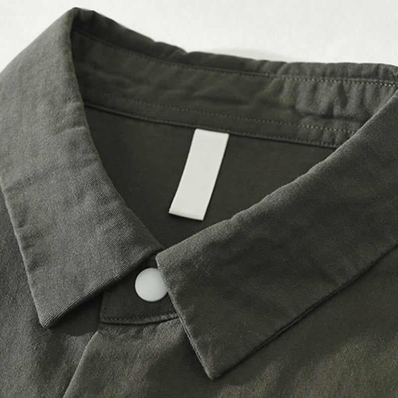 Buddha Stonesシンプル無地ボタンダウン メンズ スタンドカラー 長袖 コットンシャツ - image 10