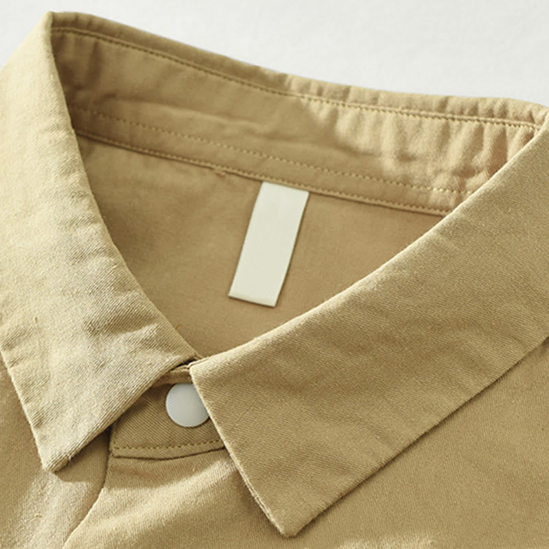 Buddha Stonesシンプル無地ボタンダウン メンズ スタンドカラー 長袖 コットンシャツ - image 1