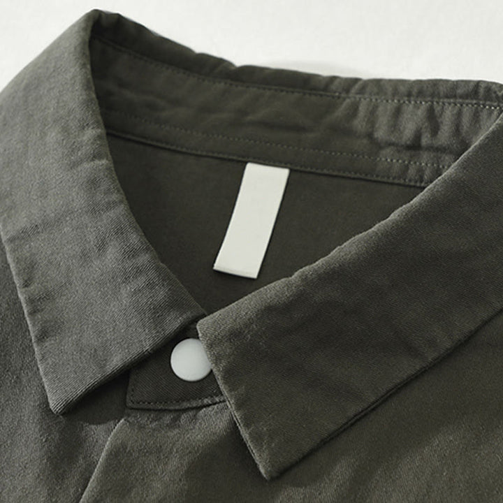 Buddha Stonesシンプル無地ボタンダウン メンズ スタンドカラー 長袖 コットンシャツ - image 10