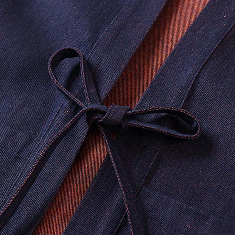 Buddha Stones無地 レースアップ オープンフロント 七分袖 ジャケット メンズ デニム コットン 着物 - image 4