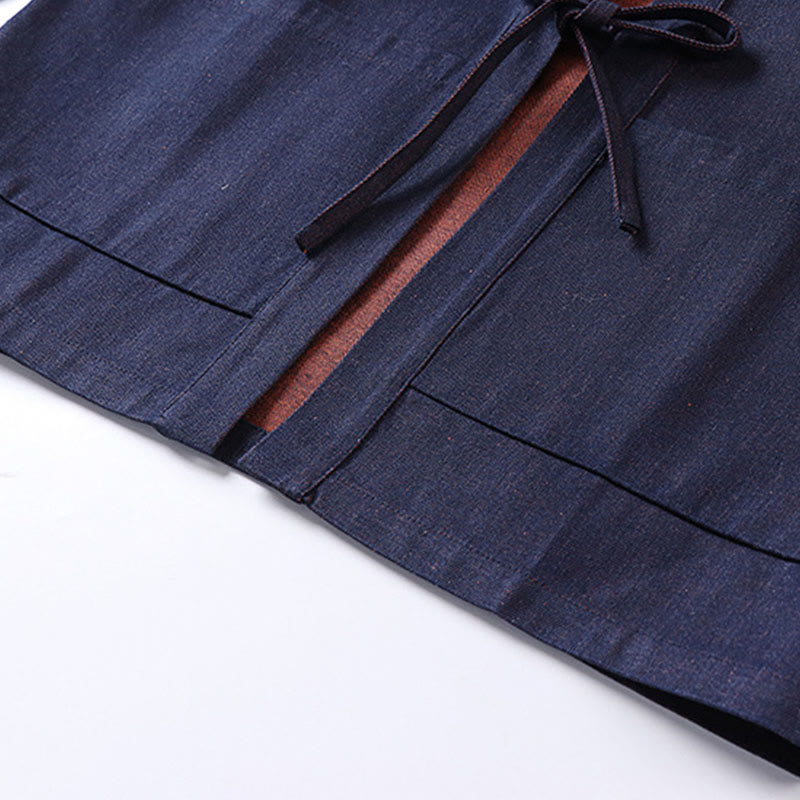 Buddha Stones無地 レースアップ オープンフロント 七分袖 ジャケット メンズ デニム コットン 着物 - image 5