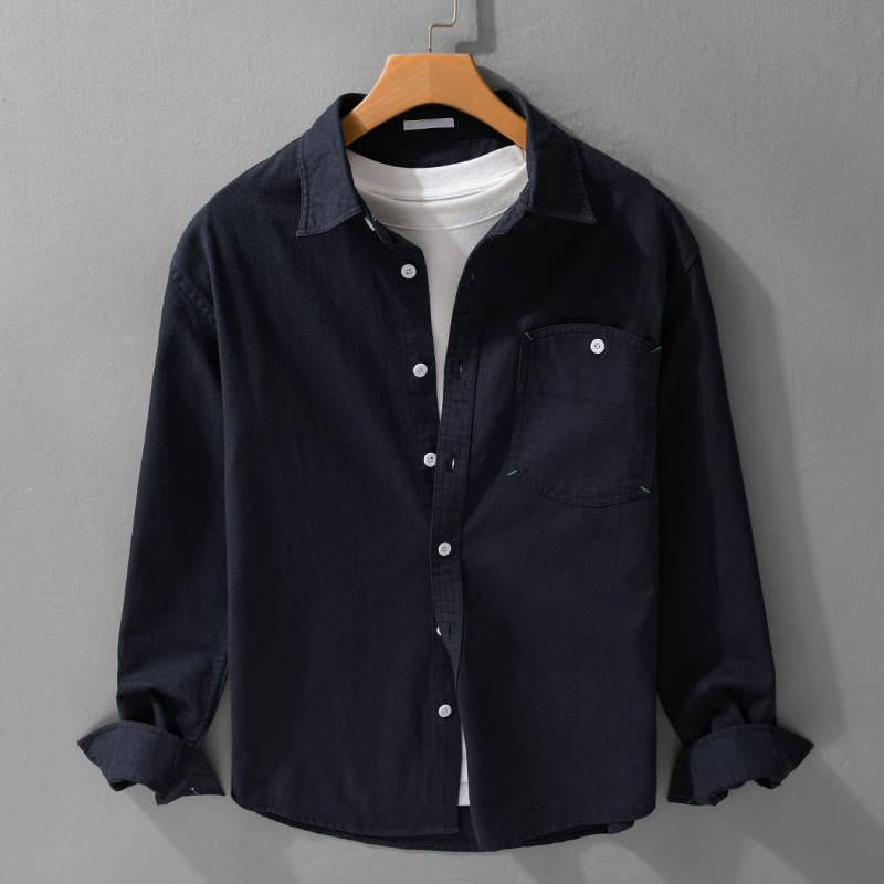 Buddha Stones無地ボタンダウン 装飾ポケット付き メンズ スタンドカラー 長袖 コットンシャツ - ミッドナイトブルー - US/UK/AU42、 EU52 (3XL) - image 9