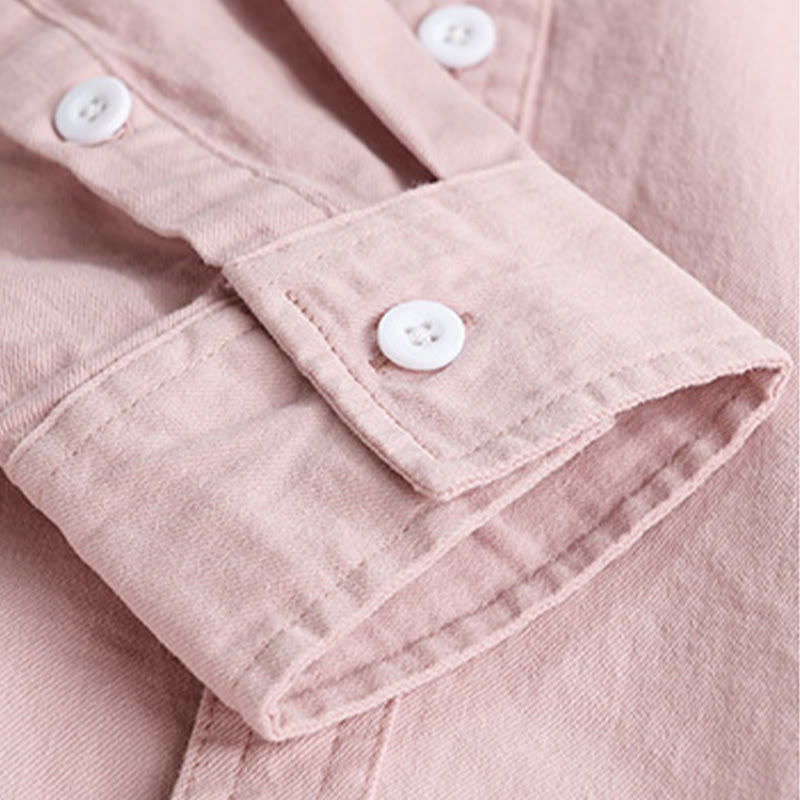 Buddha Stones無地ボタンダウン 装飾ポケット付き メンズ スタンドカラー 長袖 コットンシャツ - image 7