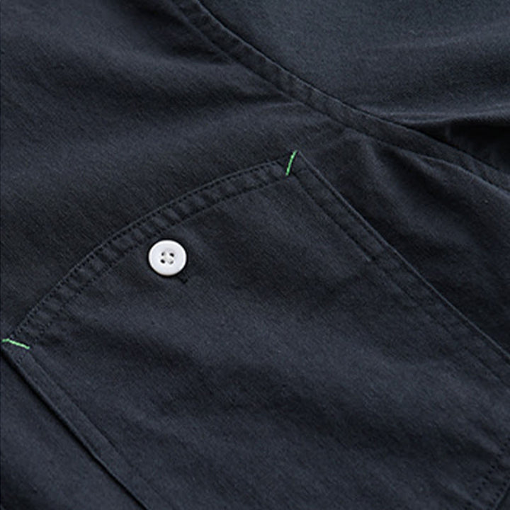 Buddha Stones無地ボタンダウン 装飾ポケット付き メンズ スタンドカラー 長袖 コットンシャツ - image 13