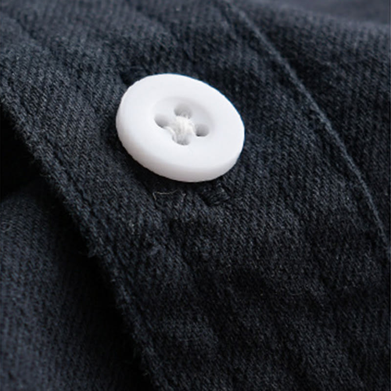 Buddha Stones無地ボタンダウン 装飾ポケット付き メンズ スタンドカラー 長袖 コットンシャツ - image 12