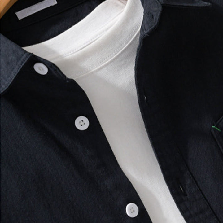 Buddha Stones無地ボタンダウン 装飾ポケット付き メンズ スタンドカラー 長袖 コットンシャツ - image 11