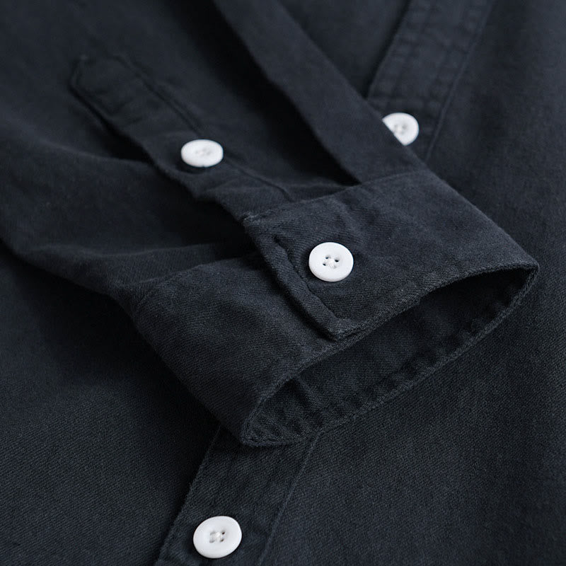 Buddha Stones無地ボタンダウン 装飾ポケット付き メンズ スタンドカラー 長袖 コットンシャツ - image 14