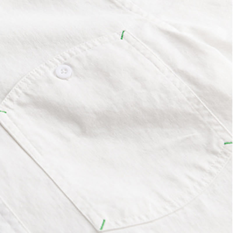 Buddha Stones無地ボタンダウン 装飾ポケット付き メンズ スタンドカラー 長袖 コットンシャツ - image 17