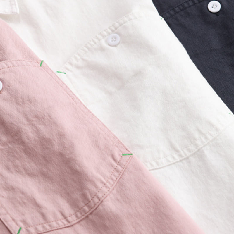 Buddha Stones無地ボタンダウン 装飾ポケット付き メンズ スタンドカラー 長袖 コットンシャツ - image 21