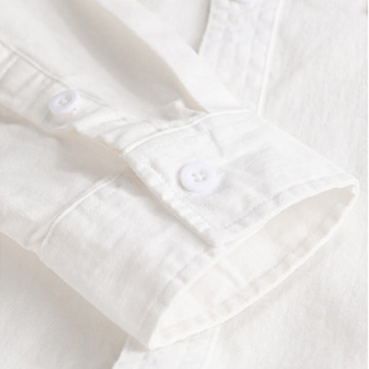 Buddha Stones無地ボタンダウン 装飾ポケット付き メンズ スタンドカラー 長袖 コットンシャツ - image 18