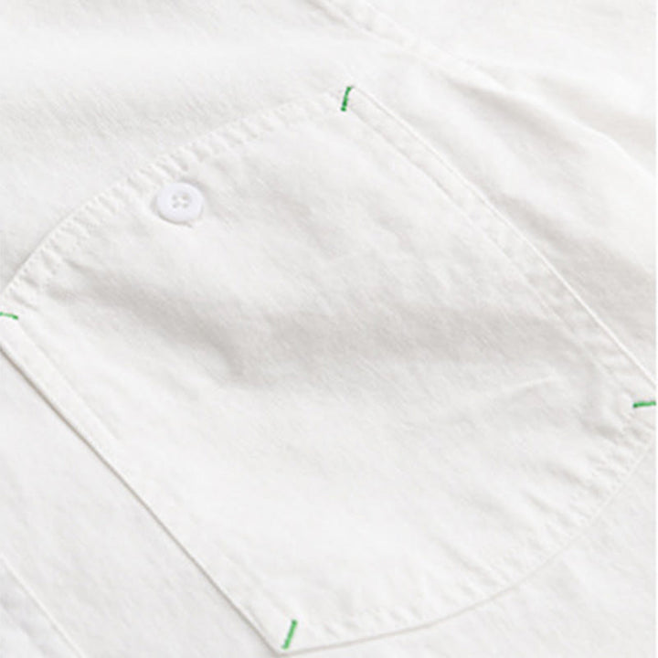 Buddha Stones無地ボタンダウン 装飾ポケット付き メンズ スタンドカラー 長袖 コットンシャツ - image 17