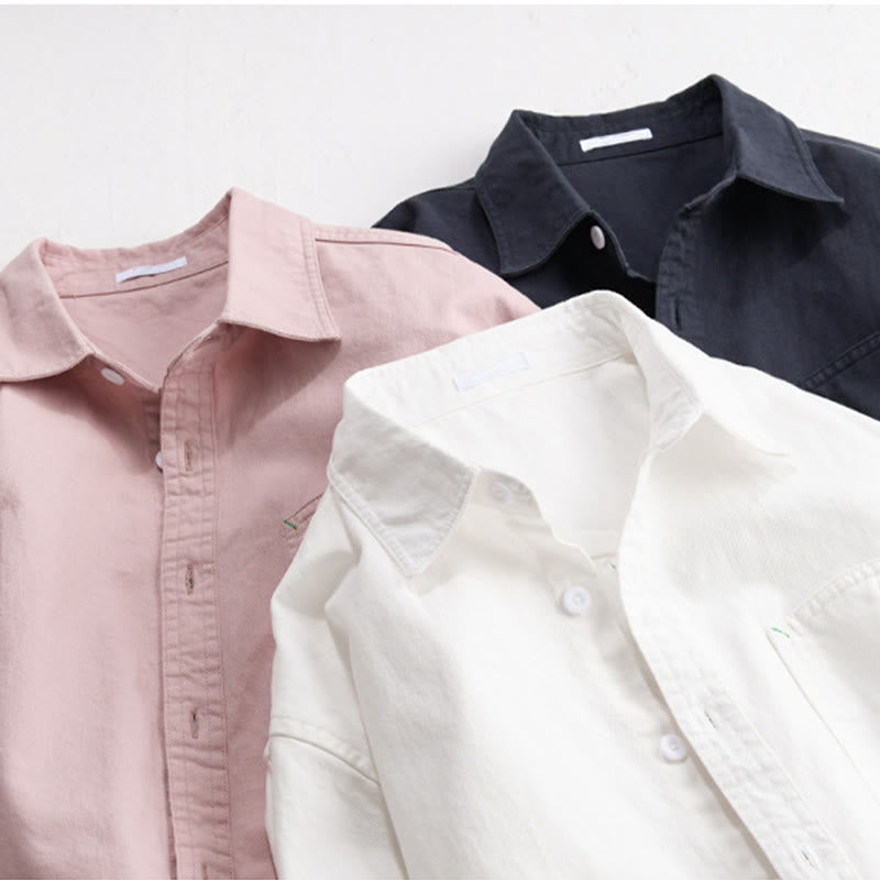 Buddha Stones無地ボタンダウン 装飾ポケット付き メンズ スタンドカラー 長袖 コットンシャツ - image 20