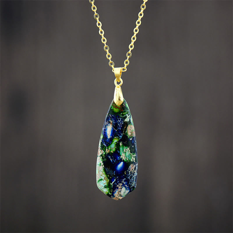 Buddha Stones皇帝石幸せのネックレス ペンダント - ダークブルーエンペラーストーンゴールデンチェーン - image 4