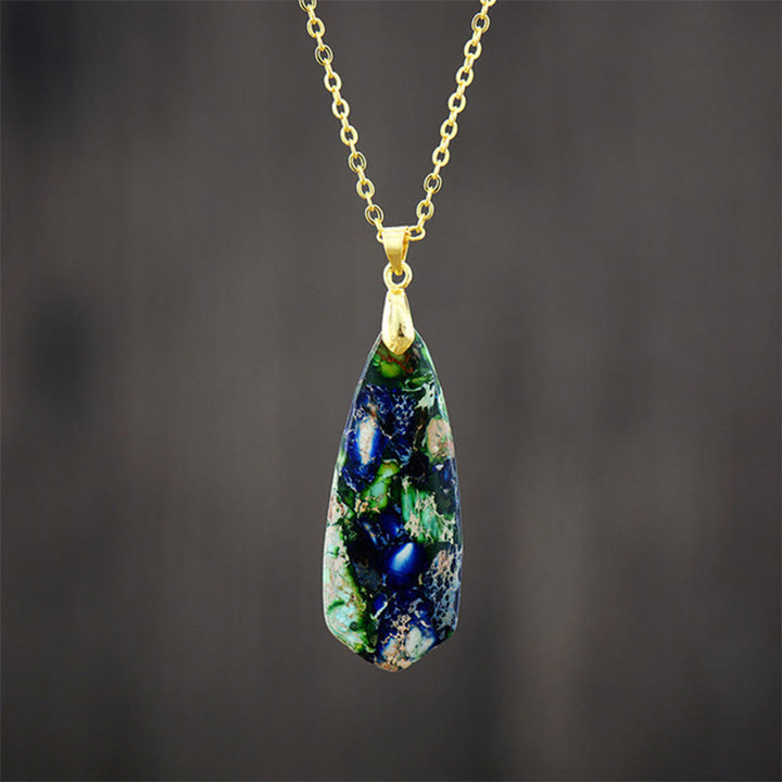 Buddha Stones皇帝石幸せのネックレス ペンダント - ダークブルーエンペラーストーンゴールデンチェーン - image 4