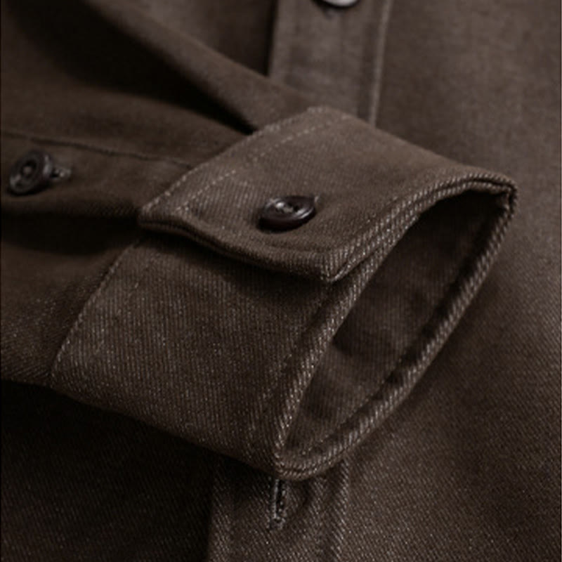 Buddha Stones Fall 無地 ボタンダウン メンズ スタンドカラー 長袖 コットンシャツ - image 4