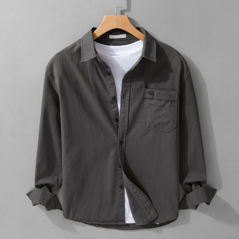 Buddha Stonesカジュアル 無地 ボタンダウン 装飾ポケット メンズ スタンドカラー 長袖 コットンシャツ - ディムグレー - US/UK/AU42、 EU52 (3XL) - image 17