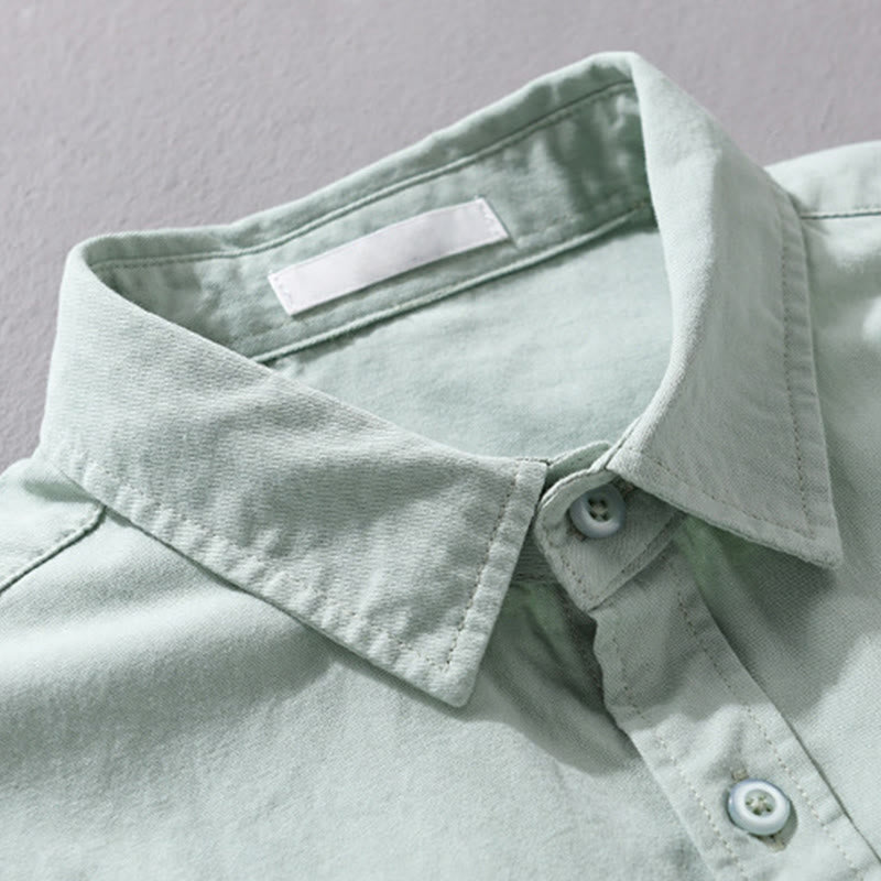 Buddha Stonesカジュアル 無地 ボタンダウン 装飾ポケット メンズ スタンドカラー 長袖 コットンシャツ - image 1