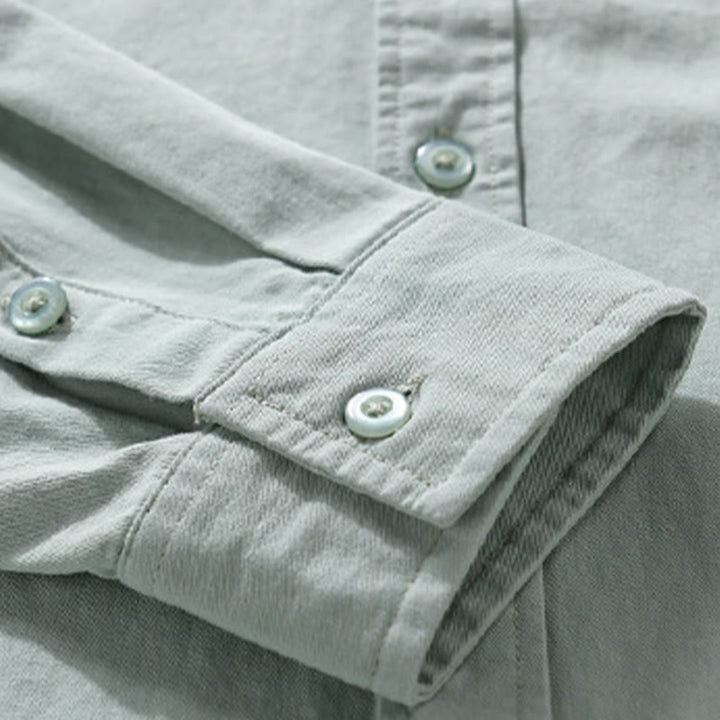 Buddha Stonesカジュアル 無地 ボタンダウン 装飾ポケット メンズ スタンドカラー 長袖 コットンシャツ - image 3