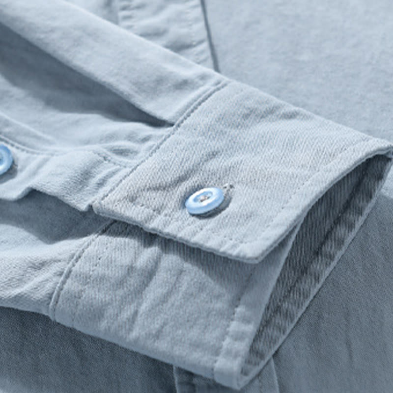 Buddha Stonesカジュアル 無地 ボタンダウン 装飾ポケット メンズ スタンドカラー 長袖 コットンシャツ - image 8