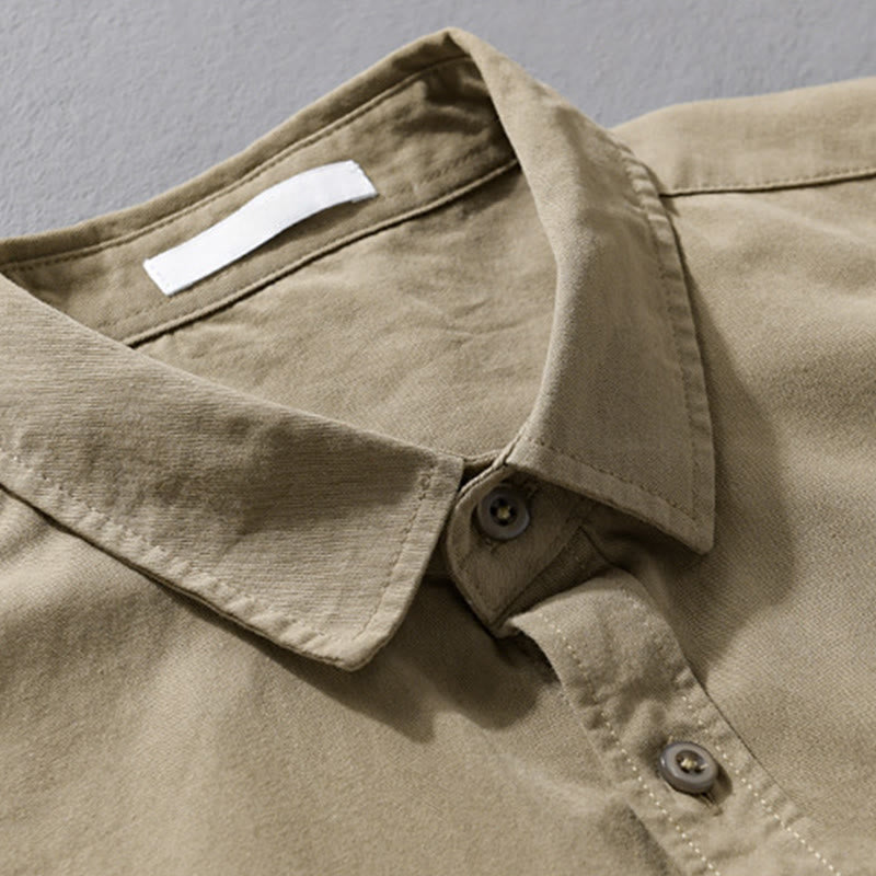 Buddha Stonesカジュアル 無地 ボタンダウン 装飾ポケット メンズ スタンドカラー 長袖 コットンシャツ - image 12