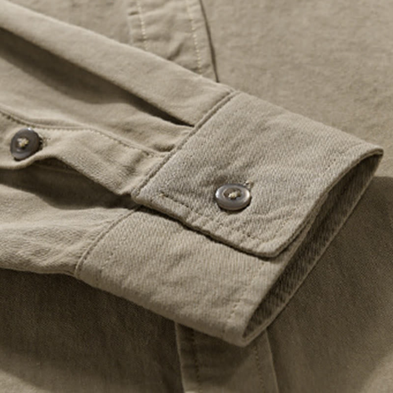 Buddha Stonesカジュアル 無地 ボタンダウン 装飾ポケット メンズ スタンドカラー 長袖 コットンシャツ - image 15