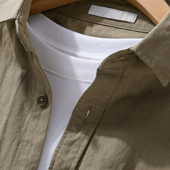 Buddha Stonesカジュアル 無地 ボタンダウン 装飾ポケット メンズ スタンドカラー 長袖 コットンシャツ - image 13